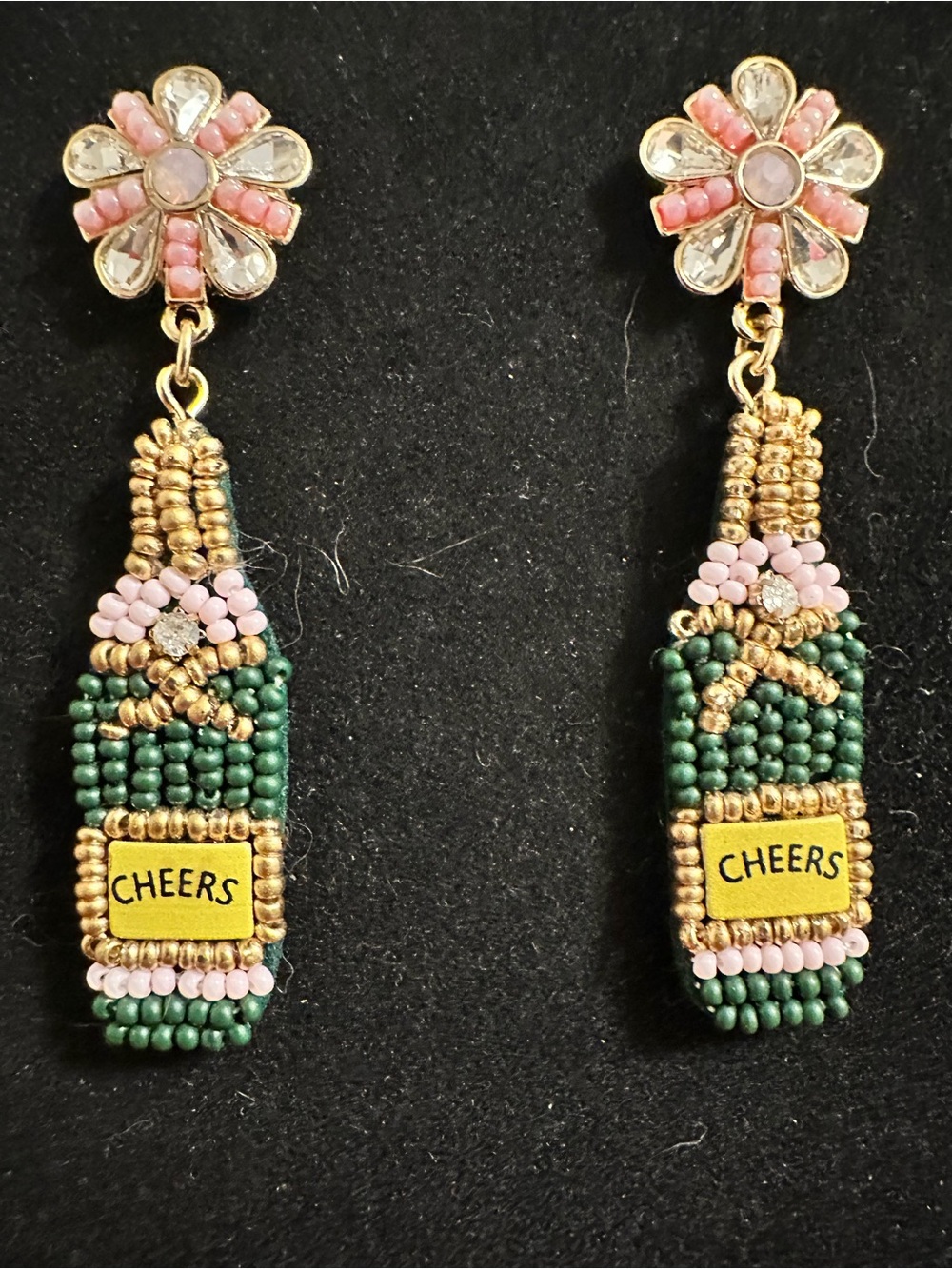 J. Crew Factory Pink & Green Beaded 'Cheers' Champagne Bottle Drop Earrings